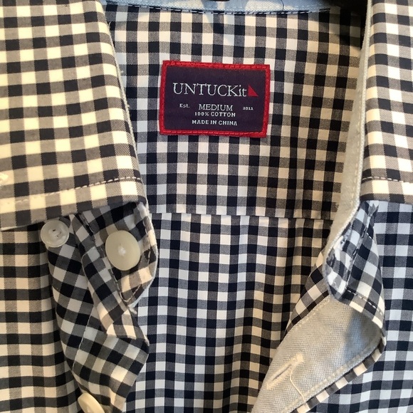 Untuckit Black and White Windowpane Check Shirt Size Medium - Picture 2 of 7